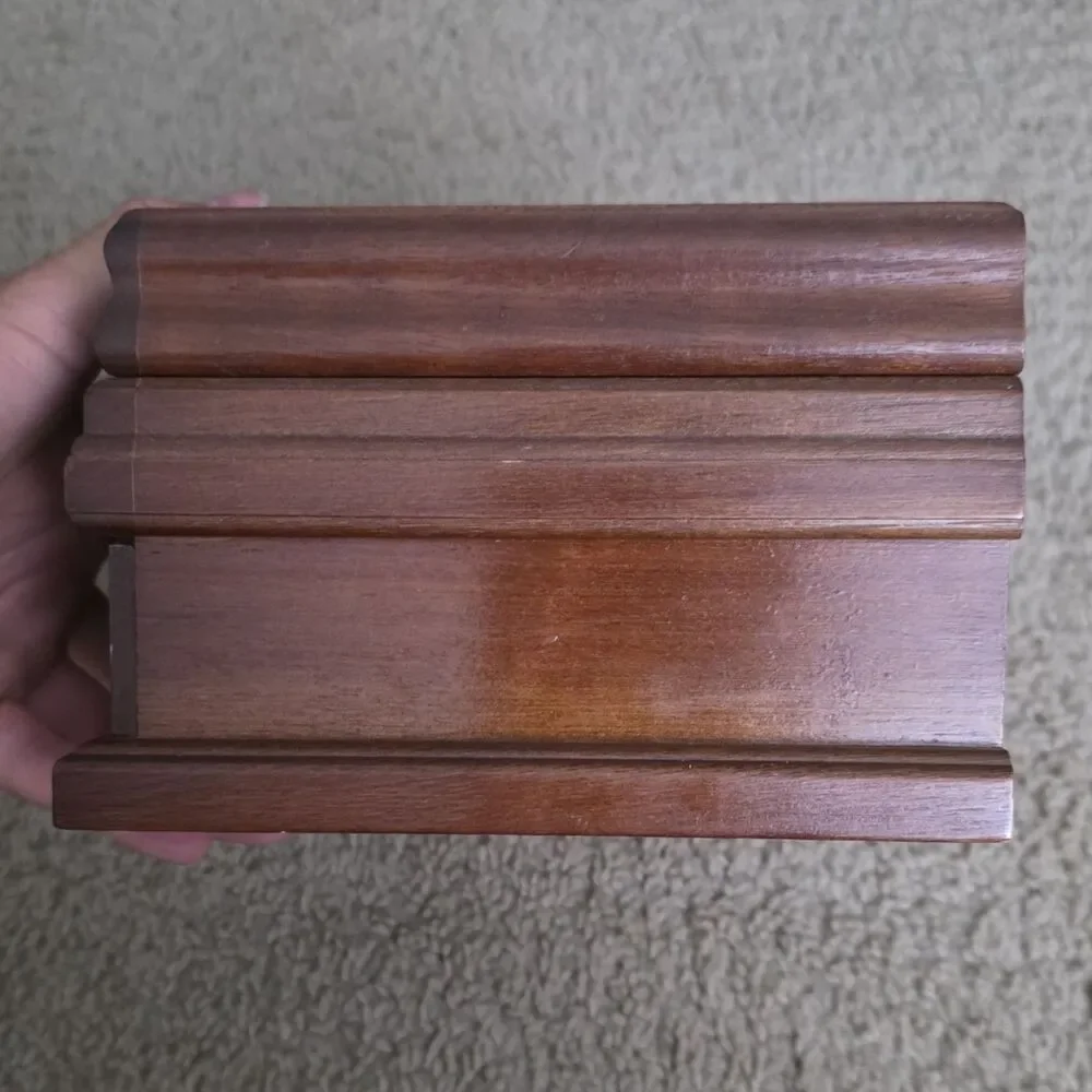 Pristine Vintage 1980s Burl Wood Jewelry Box Large Keepsake Chest Drawer Mint